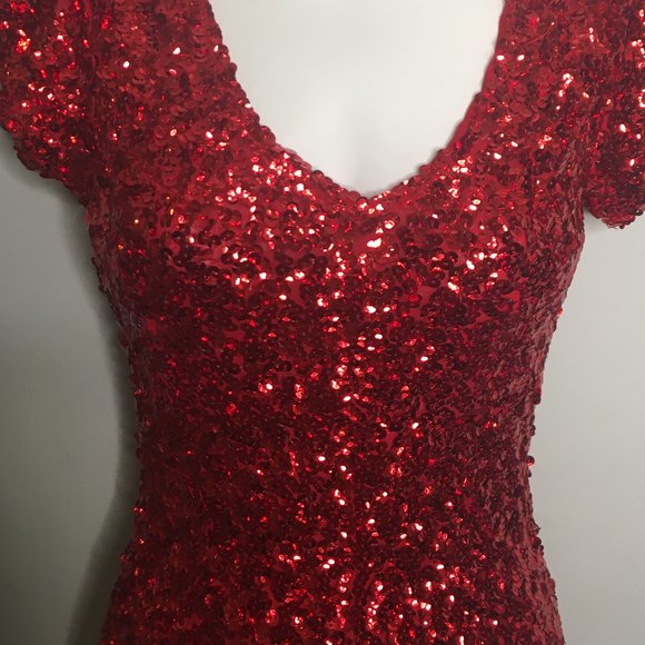 Boutique-Red Sequined Cocktail/Party Dress-Item#94 - Picture 4 of 11